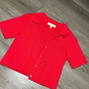Vibrant Red Women's Button Down Sweater